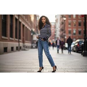 Tommy Hilfiger Navy and White Striped Long Sleeve Polo Shirt